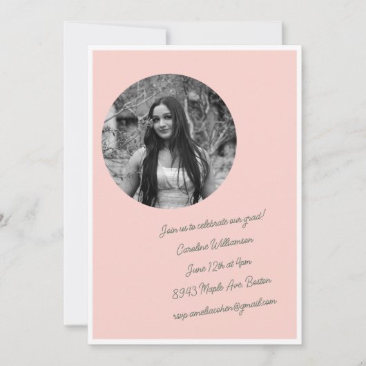 ヴィンテージスイートピンクコケット写真卒業パーティー 招待状 (正面)