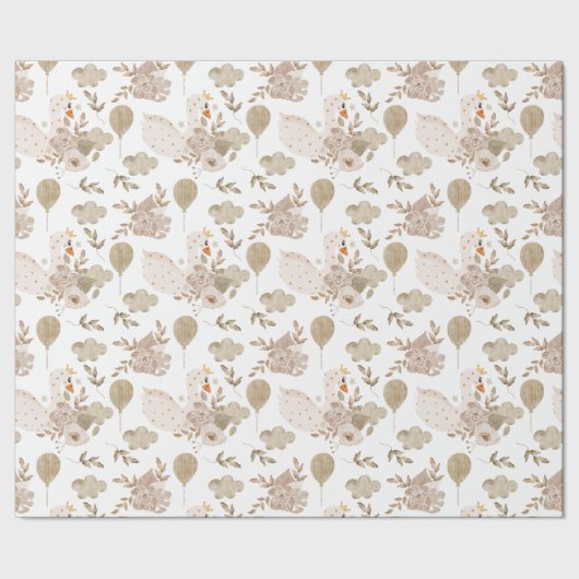 ヴィンテージスウィートスワン、フローラブーケ、バルーン ラッピングペーパー (シーム)