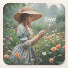ヴィンテージスウィート16誕生日 スクエアペーパーコースター