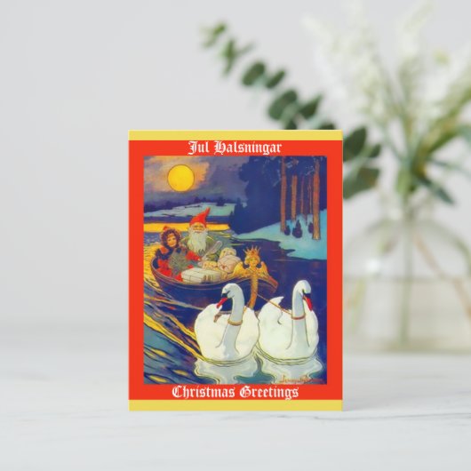 ヴィンテージスウェーデンのクリスマス小妖精や小人、トムテンまたは格言 ポストカード (スタンド正面)