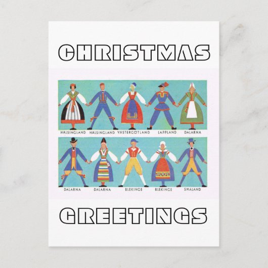 ヴィンテージスウェーデンの地域コスチューム シーズンポストカード (正面)