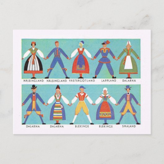 ヴィンテージスウェーデンの地域コスチューム ポストカード (正面)
