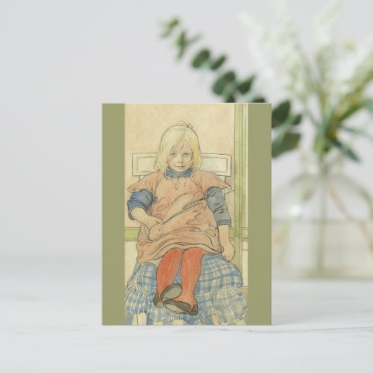 ヴィンテージスウェーデンガールオンプレイドチェア ポストカード (スタンド正面)