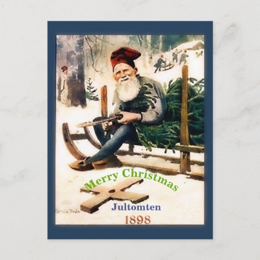 ヴィンテージスウェーデンサンタクロースJultomten画像コピー ポストカード (正面)
