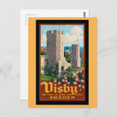 ヴィンテージスウェーデンスウェーデン中世の町の旅行 ポストカード (正面/裏面)