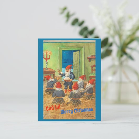 ヴィンテージスウェーデントムテン/トムテ&クリスマスプディング ポストカード (スタンド正面)