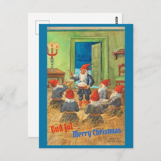 ヴィンテージスウェーデントムテン/トムテ&クリスマスプディング ポストカード (正面/裏面)