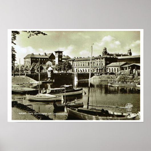 ヴィンテージスウェーデン、マルモ、ウォーターフロントとボート ポスター (正面)