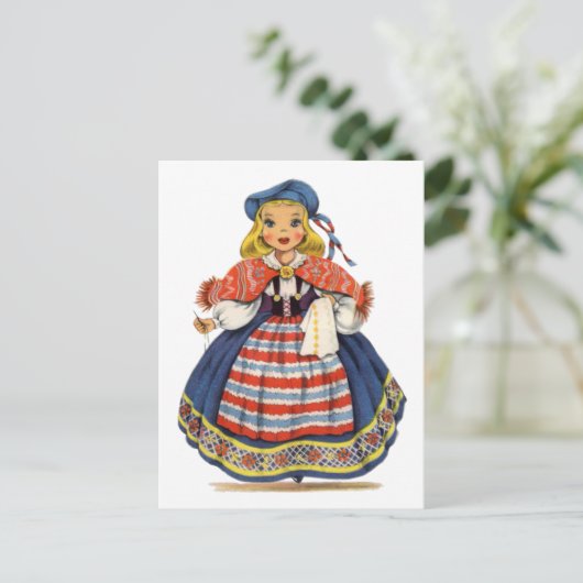 ヴィンテージスウェーデ伝統的ンガールドレス葉書 ポストカード (スタンド正面)