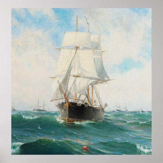 ヴィンテージスウェーデ絵画ン帆船（1887年） ポスター (正面)