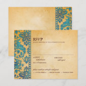 ヴィンテージスカイブルーダマスクレースウェディングRSVP 出欠カード (正面/裏面)