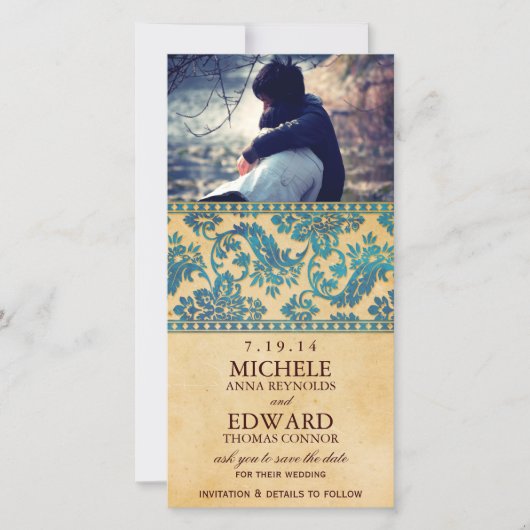 ヴィンテージスカイブルーダマスクレース日付を保存 セーブザデート (正面)