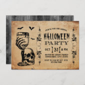 ヴィンテージスカルこうもりハローウィンパーティ 招待状 (正面/裏面)