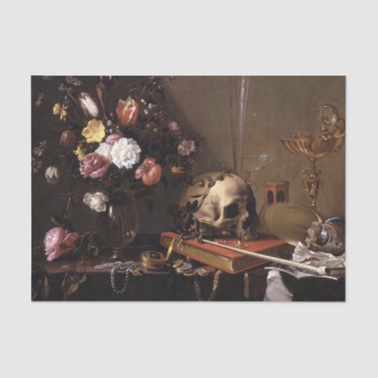 ヴィンテージスカルとバラの切り離しティッシュペーパー 薄葉紙 (正面)