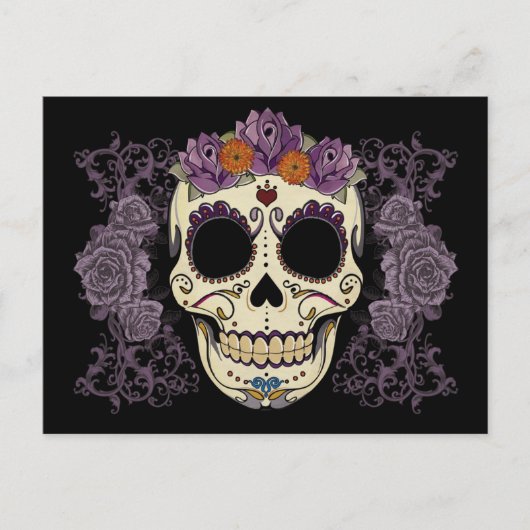 ヴィンテージスカルとバラはがき ポストカード (正面)