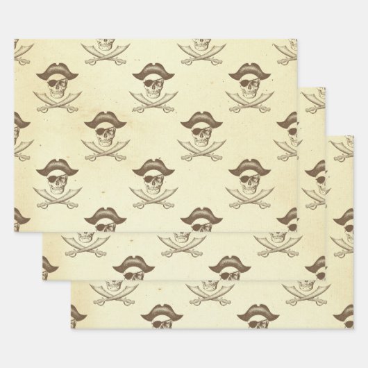 ヴィンテージスカルと刀剣海賊 ラッピングペーパーシート (セット)
