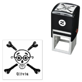 ヴィンテージスカルと眼鏡付きクロスボーン セルフインキングスタンプ