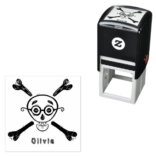 ヴィンテージスカルと眼鏡付きクロスボーン セルフインキングスタンプ (インサイチュ)