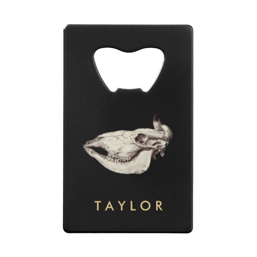 ヴィンテージスカルの牛イラストレーション名 クレジットカード栓抜き (正面)