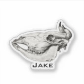 ヴィンテージスカルの牛イラストレーション名 シール (正面)