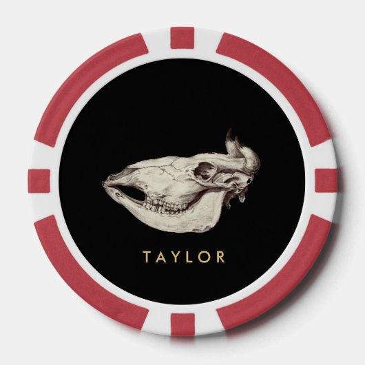 ヴィンテージスカルの牛イラストレーション名 ポーカーチップ (正面)