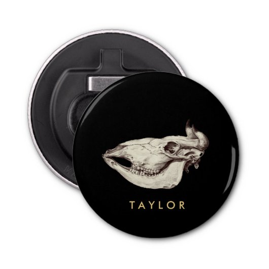 ヴィンテージスカルの牛イラストレーション名 栓抜き (正面)