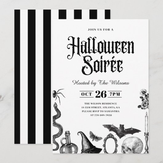 ヴィンテージスカルアダルトハロウィーンソイレ招待状 招待状 (正面/裏面)