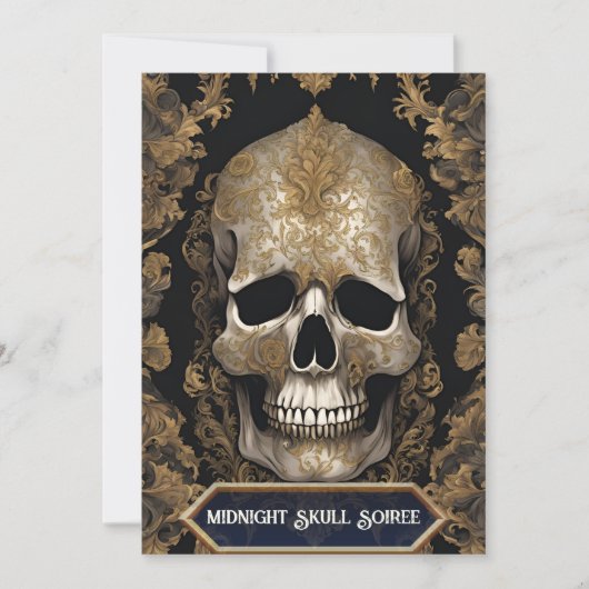 ヴィンテージスカルゴシック体ハロウィーン大人パーティー 招待状 (正面)