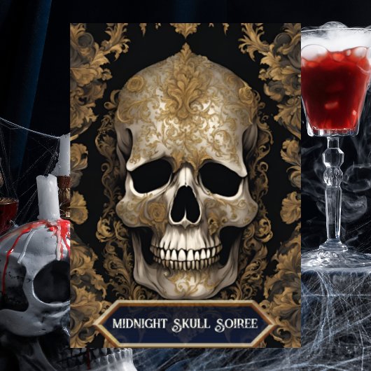 ヴィンテージスカルゴシック体ハロウィーン大人パーティー 招待状