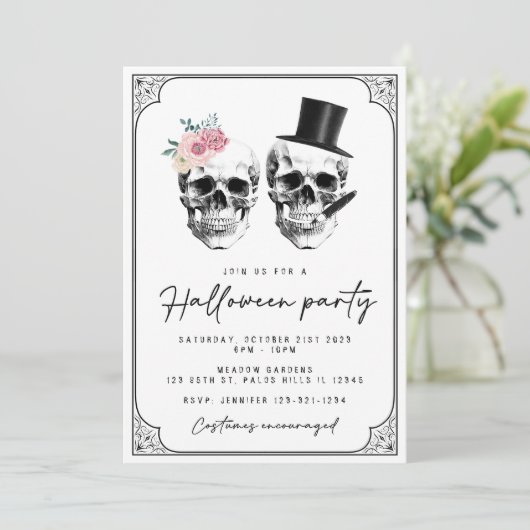 ヴィンテージスカルハロウィーンの衣装パーティの招待状 招待状 (スタンド正面)