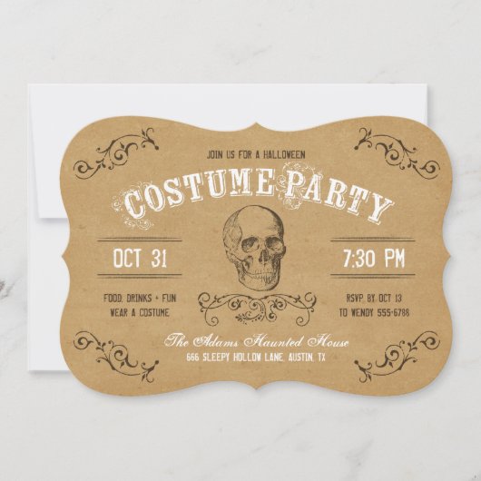 ヴィンテージスカルハロウィーンの衣装パーティー 招待状 (正面)