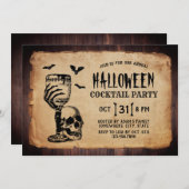 ヴィンテージスカルハロウィーンカクテルパーティー 招待状 (正面/裏面)