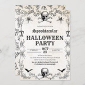 ヴィンテージスカルハロウィーン誕生日 招待状 (正面/裏面)