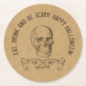 ヴィンテージスカルパーソナライズされたハローウィンパーティ ラウンドペーパーコースター (正面)