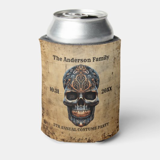 ヴィンテージスカルパーソナライズされたハローウィンパーティ 缶クーラー (缶裏面)