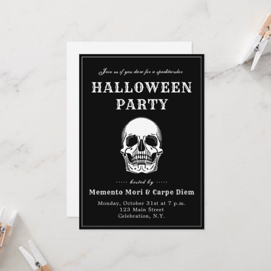ヴィンテージスカル不気味ハローウィンパーティ招待状 招待状 (正面/裏面インサイチュ)