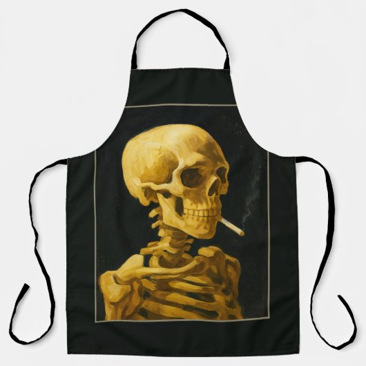 ヴィンテージスカル喫煙 – バユニークンゴッホインスパイア エプロン (正面)