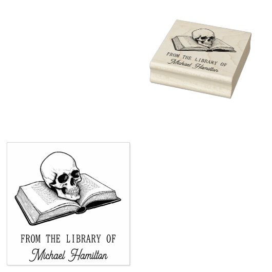 ヴィンテージスカル図書室名前をカスタムする ラバースタンプ (押印)