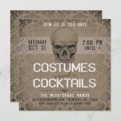 ヴィンテージスカル |コスチュームとカクテルハロウィーン 招待状 (正面/裏面)