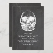 ヴィンテージスカル。黒板ハローウィンパーティ。ボーンズ 招待状 (正面/裏面)