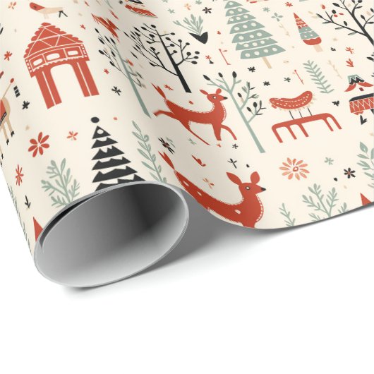 ヴィンテージスカンジナビアのクリスマスフォークアート ラッピングペーパー (ロールコーナー)
