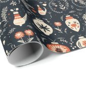 ヴィンテージスカンジナビアのクリスマスフォークアート ラッピングペーパー (ロールコーナー)