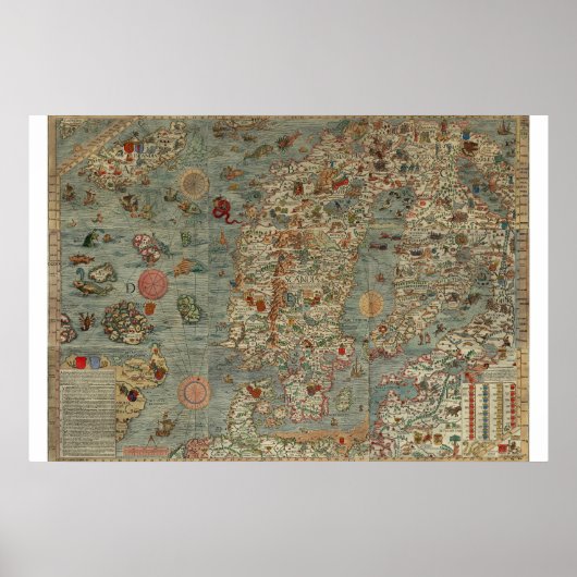 ヴィンテージスカンジナビアの地図 ポスター (正面)