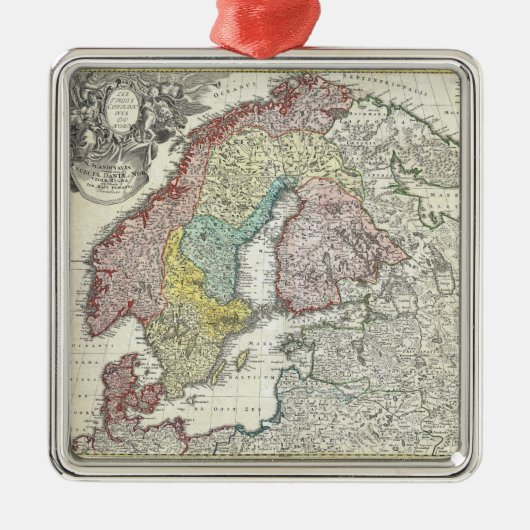 ヴィンテージスカンジナビアの地図（1730年） メタルオーナメント (正面)