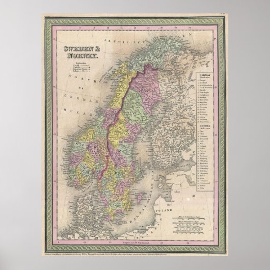 ヴィンテージスカンジナビアの地図（1850年） ポスター (正面)