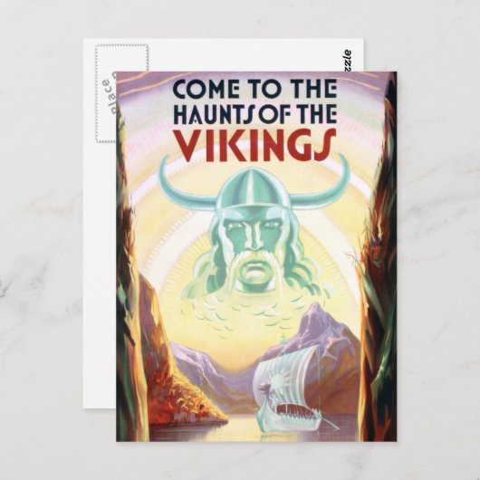 ヴィンテージスカンジナビアバイキングクルーズ旅行はがき ポストカード (正面/裏面)