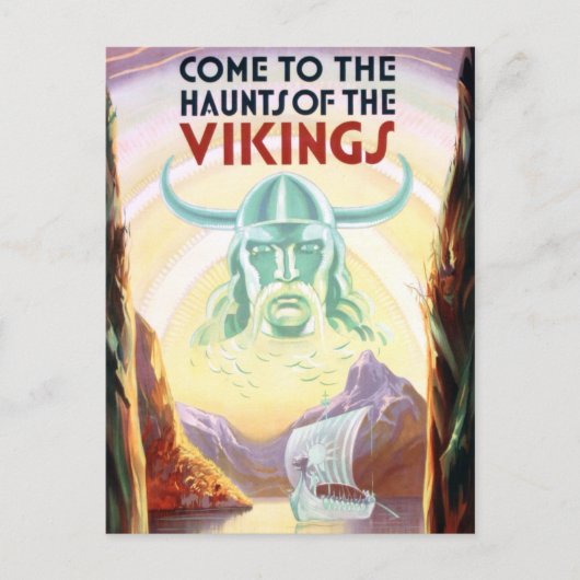 ヴィンテージスカンジナビアバイキングクルーズ旅行はがき ポストカード (正面)