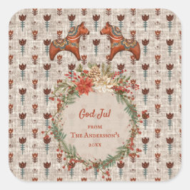 ヴィンテージスカンジナビアフォークアートダラホースクリスマス スクエアシール