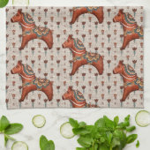 ヴィンテージスカンジナビアフォークアートダラホース キッチンタオル (折り畳み)