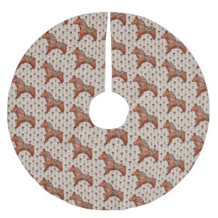 ヴィンテージスカンジナビアフォークアートダラホース ブラッシュドポリエステルツリースカート